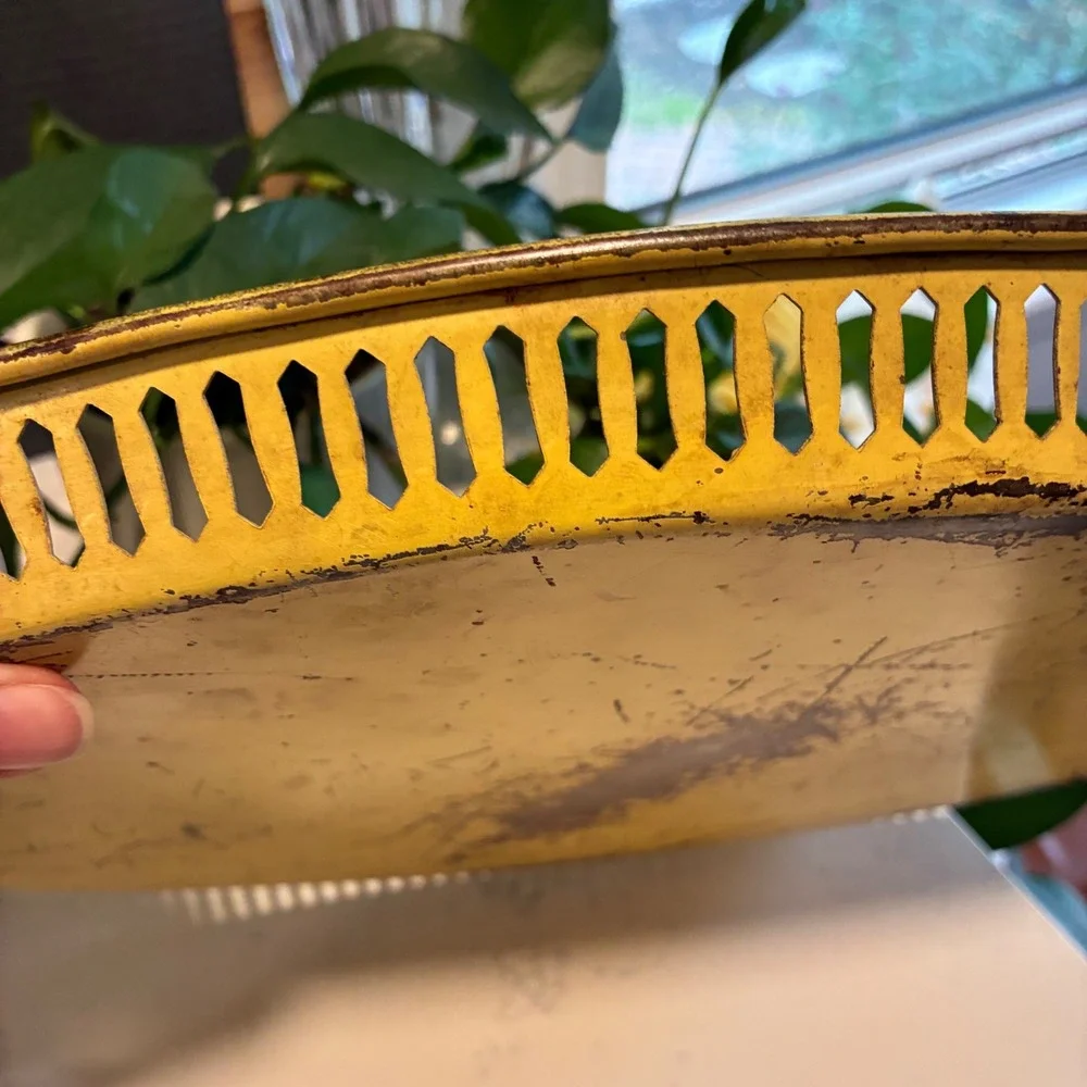 Vtg Toleware Serving Tray Hand Painted Farmhouse Cottage Mid Cent French Country